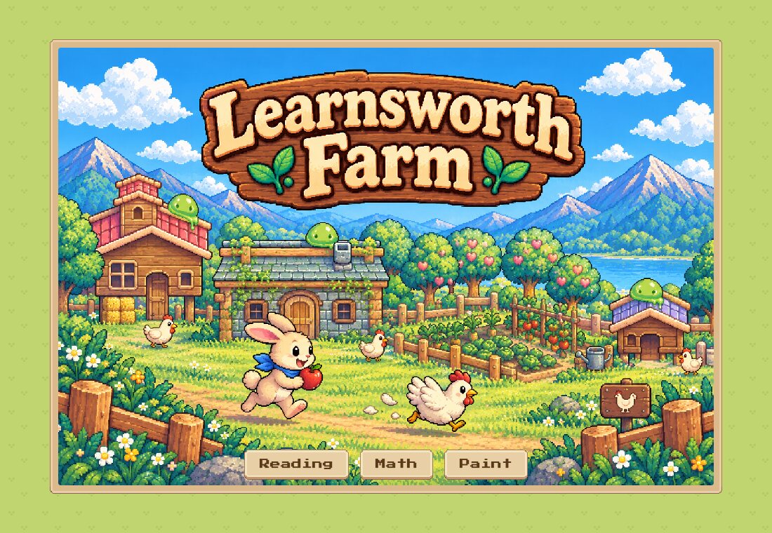 Learnsworth Farm — a pixel-art learning game I built for my daughter