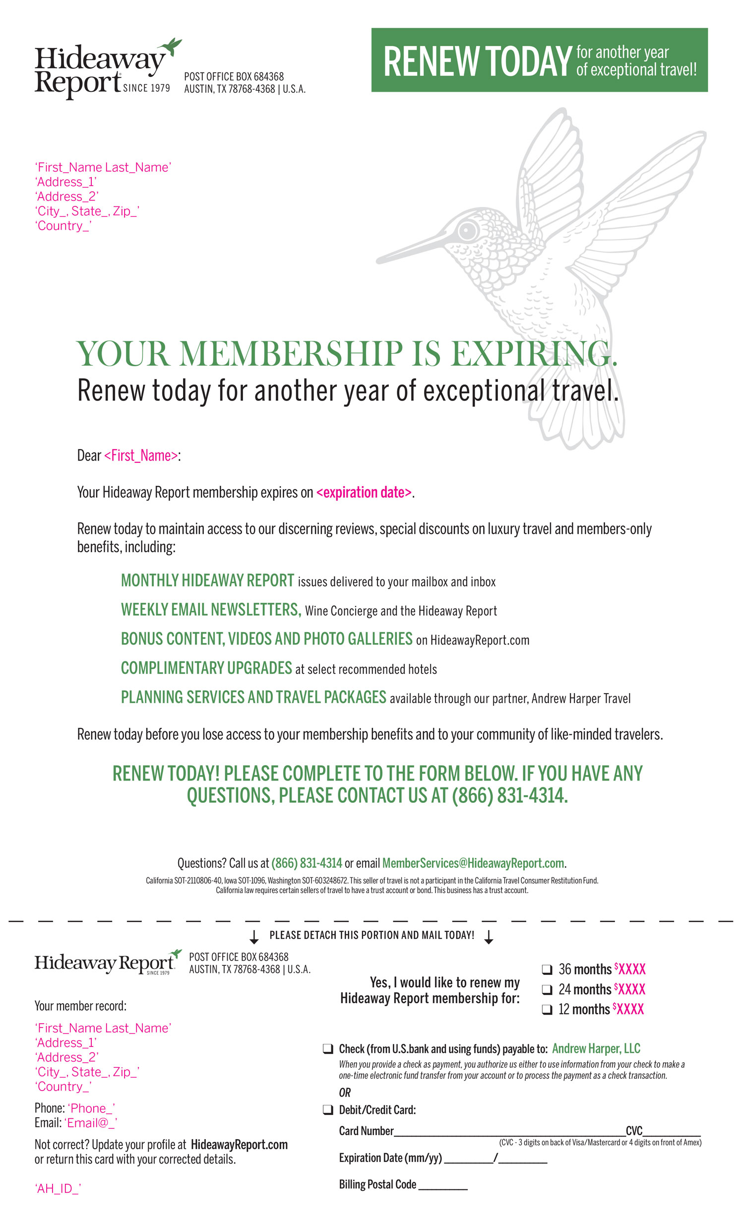 Renewal direct mail
